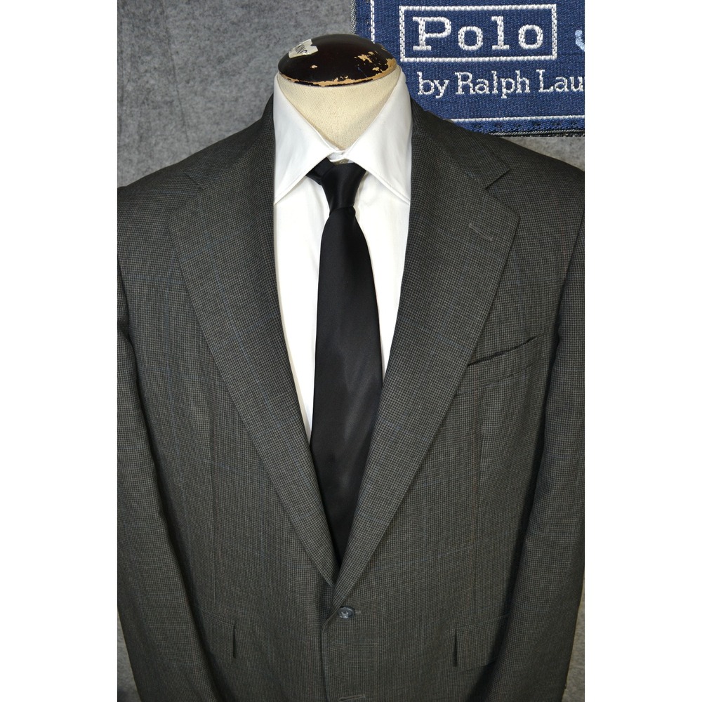 VTG Polo Ralph Lauren Blazer Mens 44 Gray Wool Check Tweed Sport Coat Jacket USA
